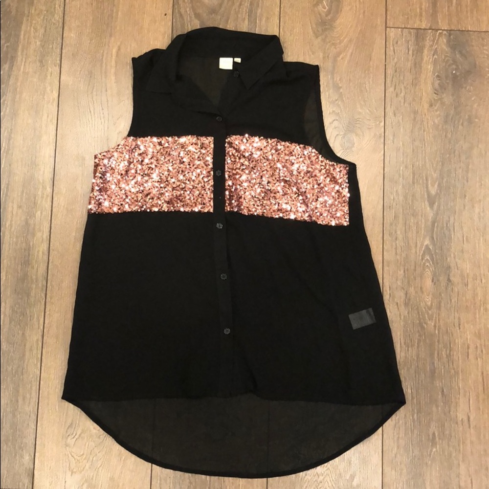 Twik Black Sheer Tank with Rose Gold Sparkles